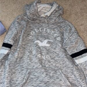 Hollister Heathered Gray Hoodie with Black and White Stripes